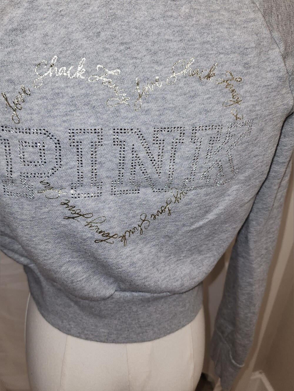 PINK x LoveShackFancy Gray Cropped Full-Zip Sweatshirt Jacket Size S - Picture 3 of 6